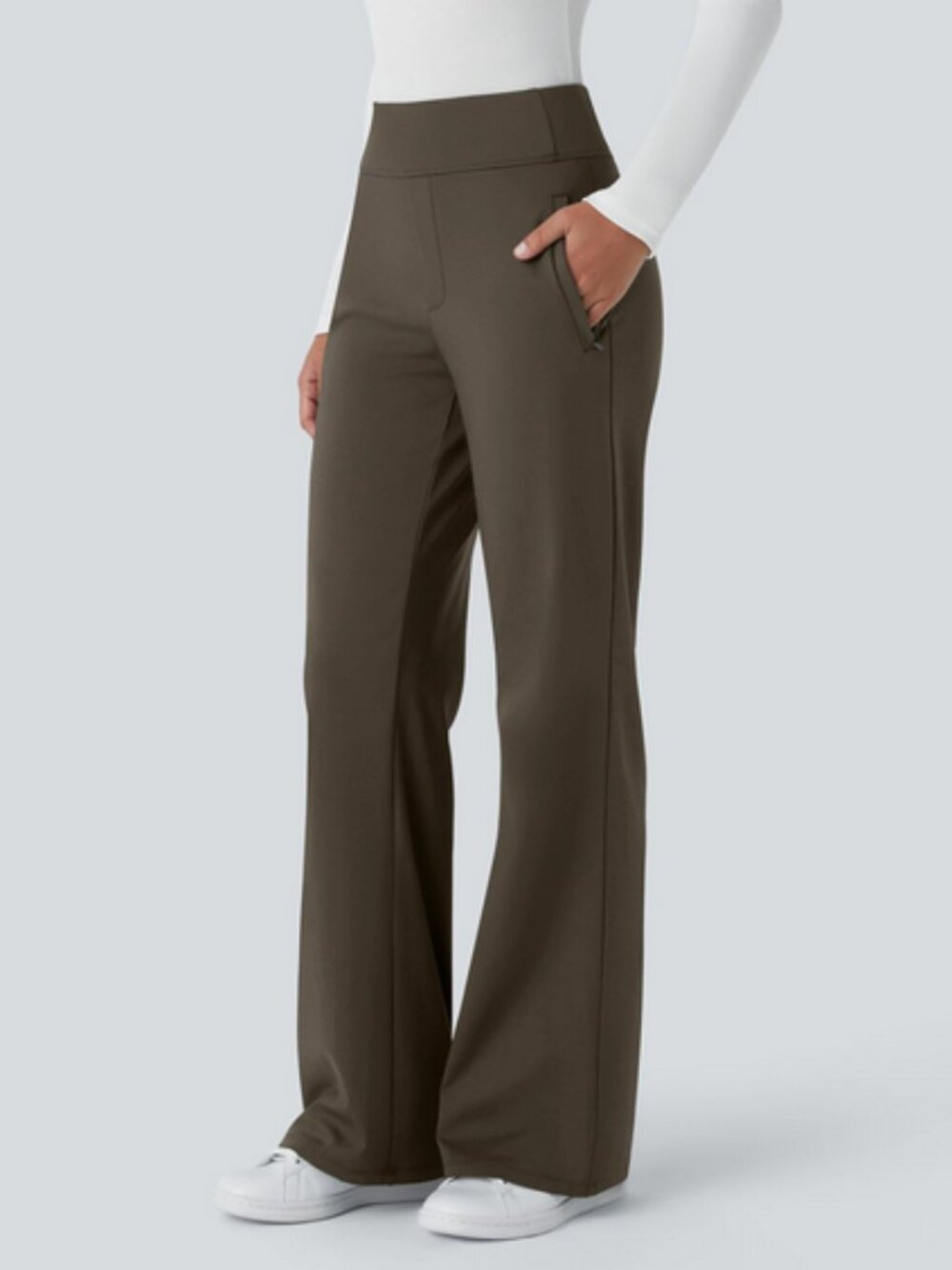 Halara Flex™ DayStretch Mid Rise Side Zipper Pocket Work Flare Pants Dark Green